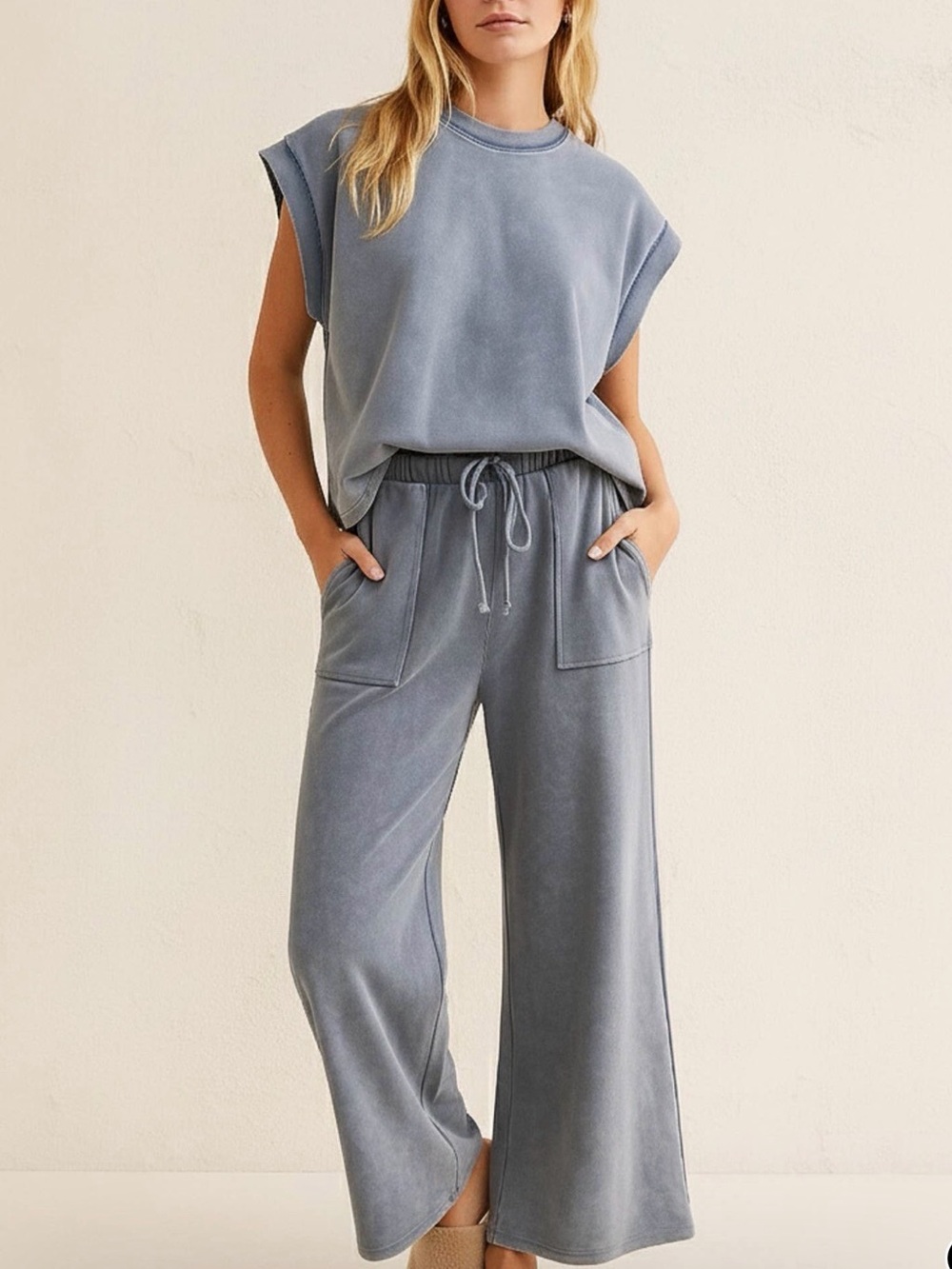 Relaxed Wide-Leg Scuba set - Denim Blue small NWT